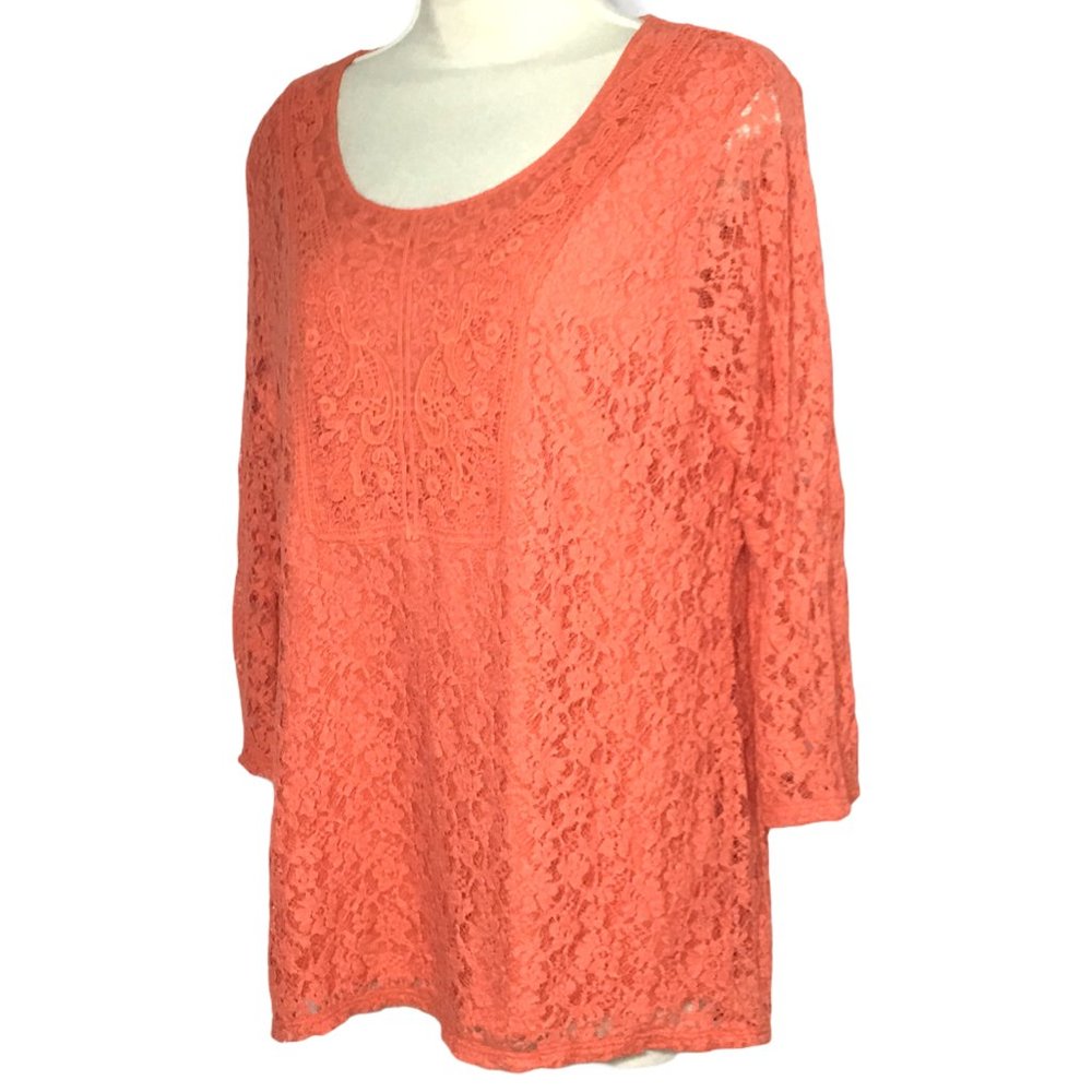 Peck & Peck Coral Lace Scoop Neck Tunic - Picture 8 of 11